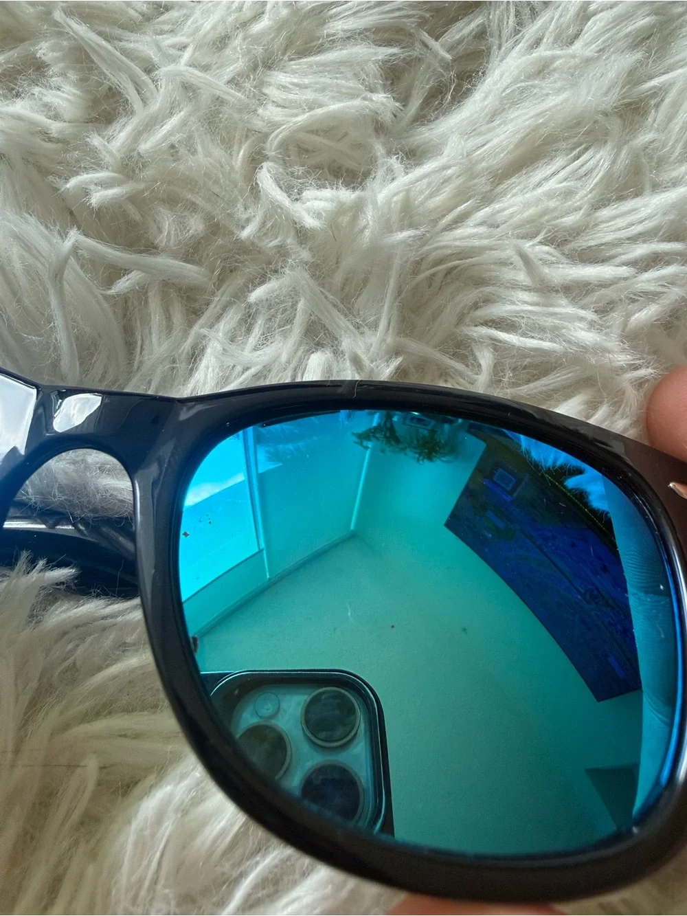 Ray-Ban Black Frame Sunglasses with Blue Mirrored Lenses
